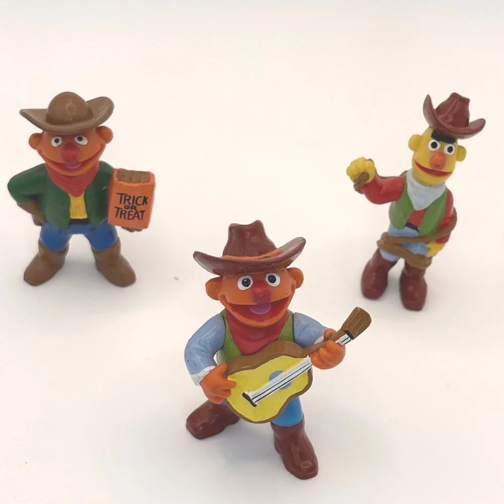 Vintage Sesame Street Cowboy Bert and Ernie PVC Mini Figures Lot of 3 Muppets